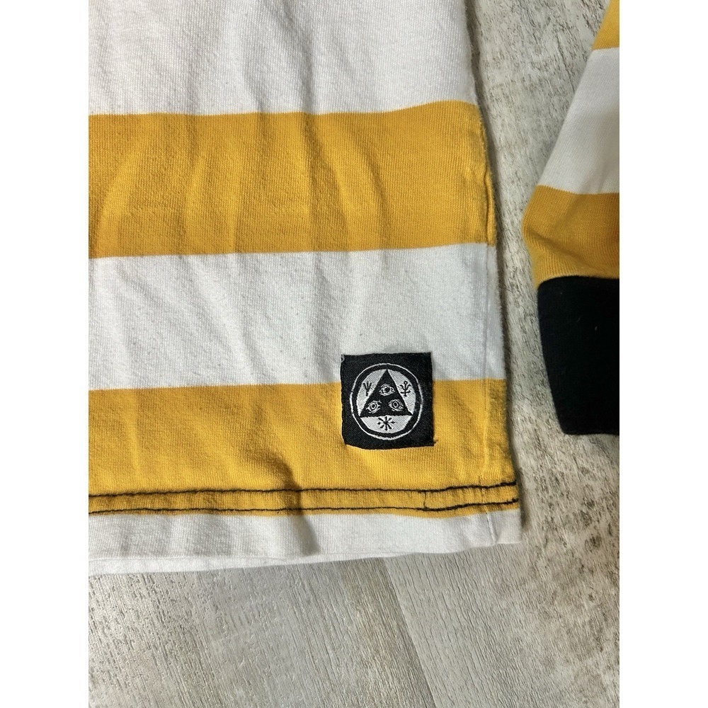 WELCOME Skateboards Yellow & White Stripped Long Sleeve Shirt Medium Relaxed Fit - Picture 4 of 8